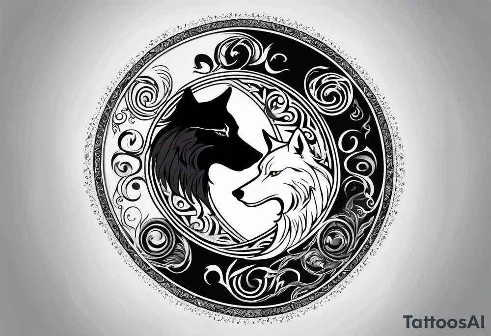 black wolf and white wolf in a ying yang style tattoo idea