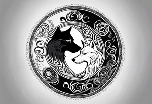black wolf and white wolf in a ying yang style tattoo idea