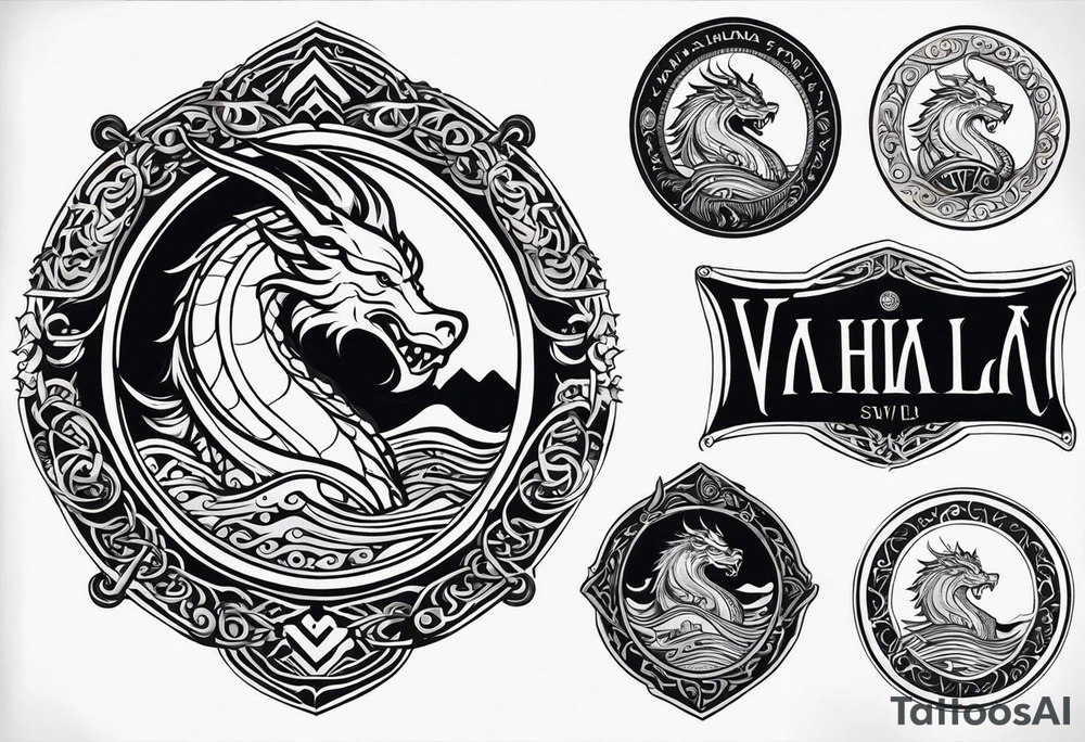Valhalla sword shield viking ship dragon head tattoo idea Valhalla sword shield viking ship dragon head tattoo idea