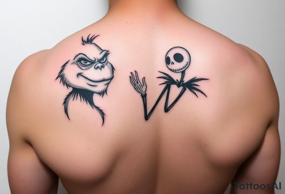 Spooky christmas arm grinch and jack skellington tattoo idea