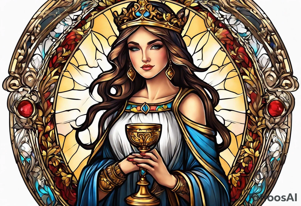 Female saint holding a chalice tattoo idea