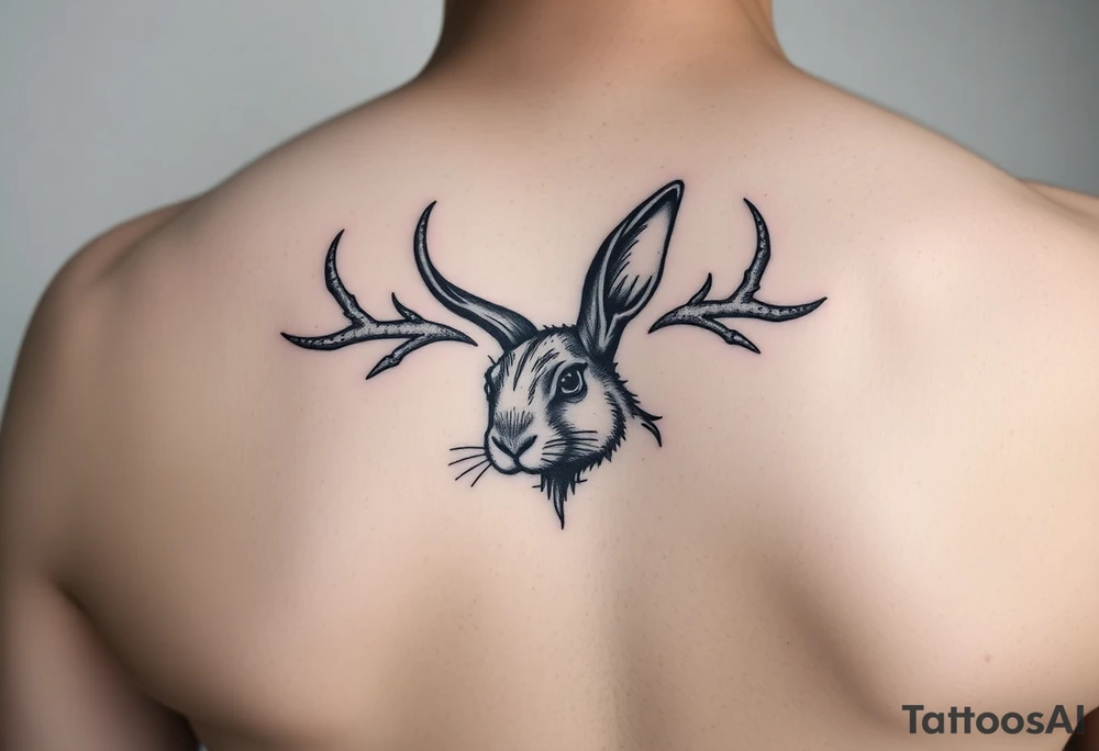 tribal, low detail jack rabbit with antlers tattoo idea