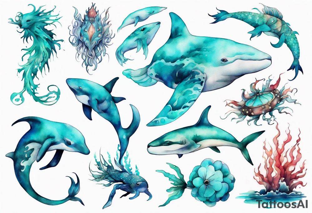 a beautiful turquoise seas creature tattoo idea