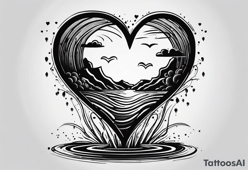 small simple tattoo with the words "love drought" with a melting heart underneath it tattoo idea