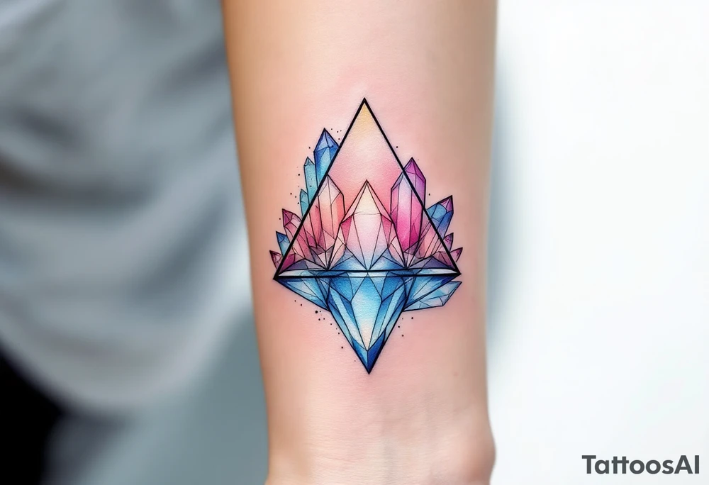 A triangle with crystal patterns in pastel pinks and blues, symbolizing clarity and energy. tattoo idea