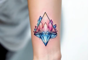 A triangle with crystal patterns in pastel pinks and blues, symbolizing clarity and energy. tattoo idea