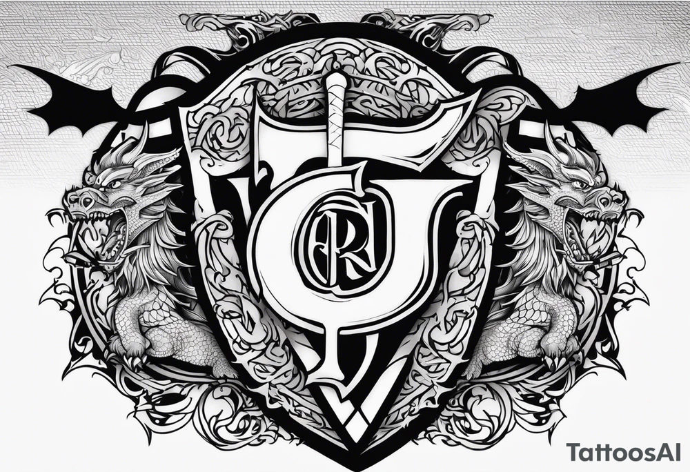 Valhalla sword shield dragon axe tattoo idea