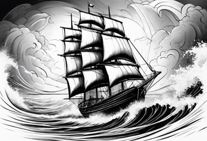 A small sailing boat in a storm leaning over tattoo idea