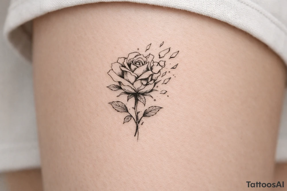 Rose shattering into glass shards tattoo idea