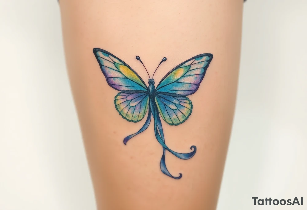 ethereal butterfly with flowing silk ribbons in moonlight tattoo idea