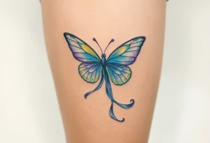 ethereal butterfly with flowing silk ribbons in moonlight tattoo idea