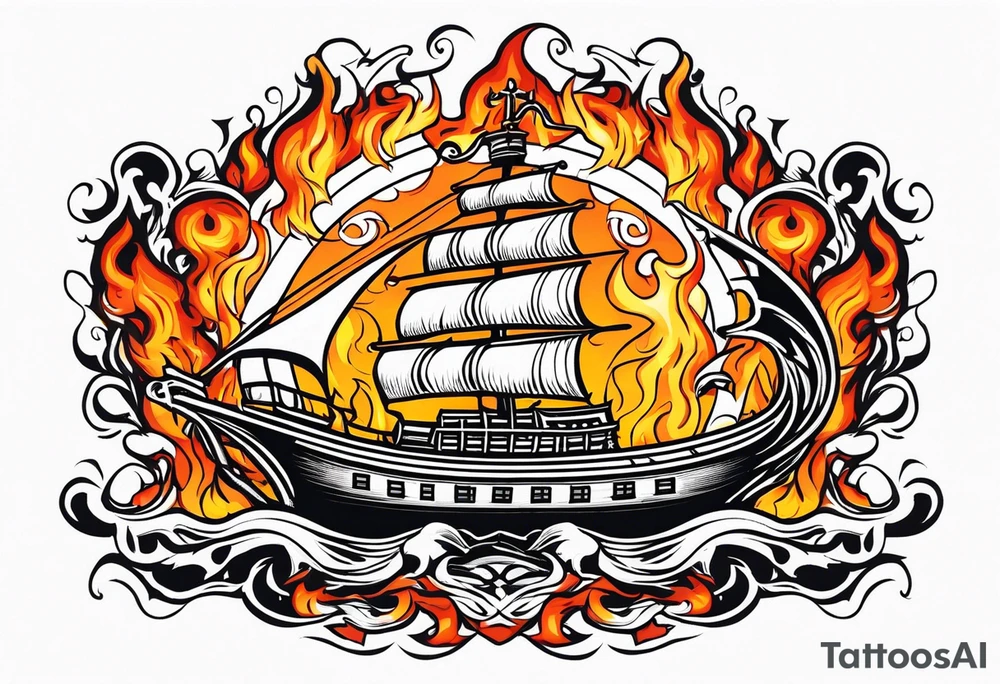 valhalla sword  funeral boat on fire tattoo idea