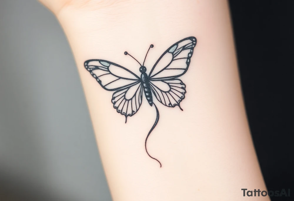 ethereal butterfly with flowing silk ribbons in moonlight tattoo idea