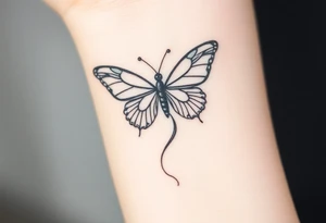 ethereal butterfly with flowing silk ribbons in moonlight tattoo idea