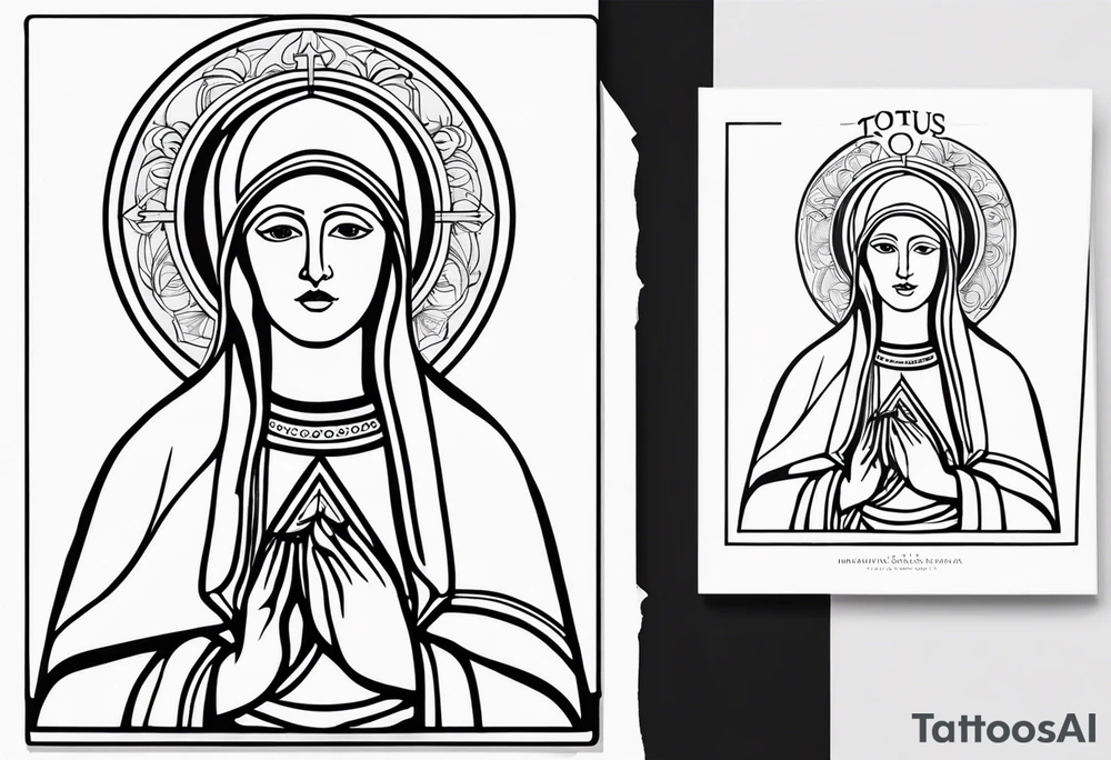 “Totus tuus”
with image of Our Lady of Aparecida outline tattoo idea