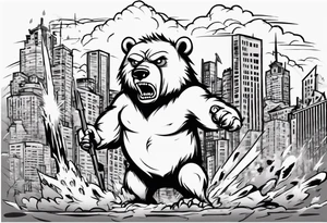 Angry bear coming up behind a city tattoo idea