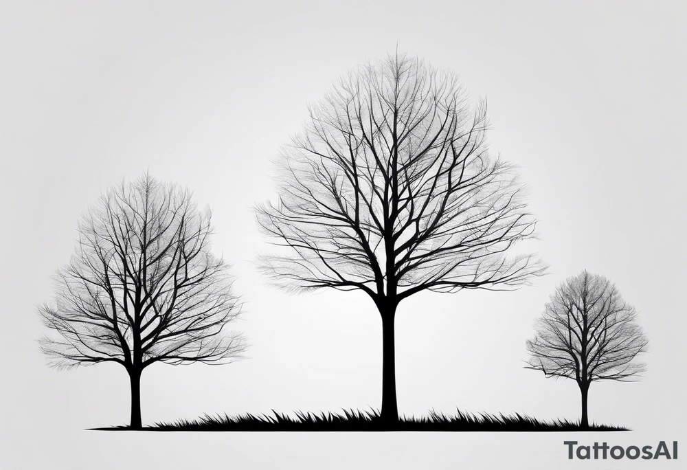 Silhouettes of trees drawn with simple vertical lines, without unnecessary details. For example, three trees of different heights. tattoo idea