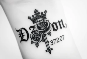 Name D3von with a crown and rose and cross and 03/27/07 tattoo idea