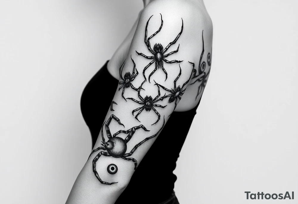 4 Spiders crawling down arm tattoo idea