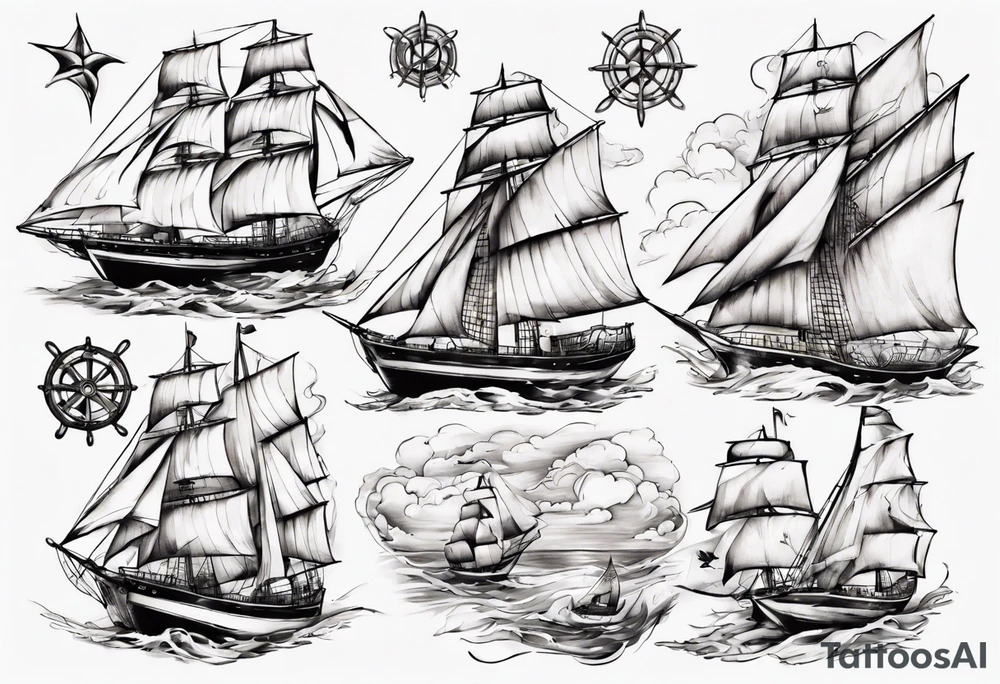 One sketch of a sailing ship tattoo idea