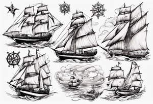 One sketch of a sailing ship tattoo idea