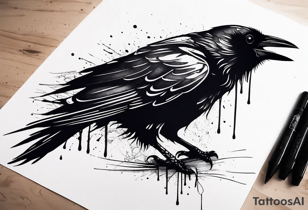 a black raven dripped in blood tattoo idea