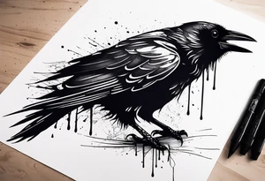 a black raven dripped in blood tattoo idea