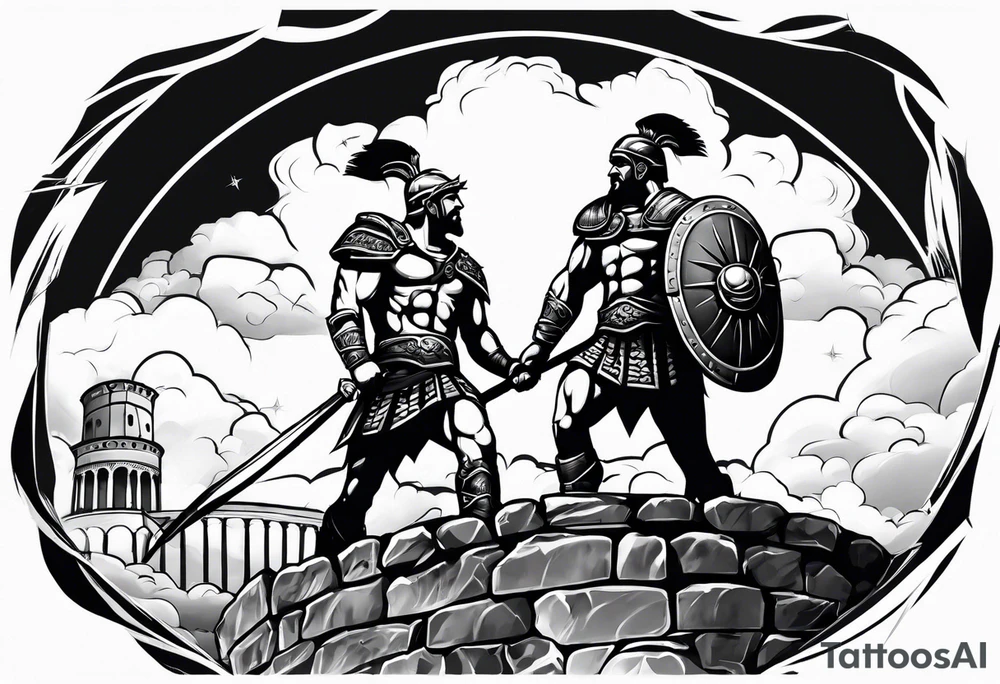 gladiator behind coloseum behind clouds and lightning tattoo idea