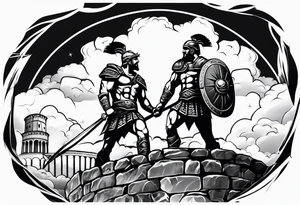gladiator behind coloseum behind clouds and lightning tattoo idea