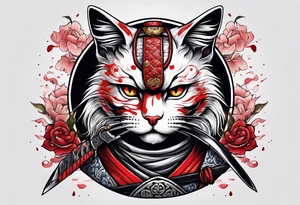 A bloody Samurai cat holding a sword tattoo idea
