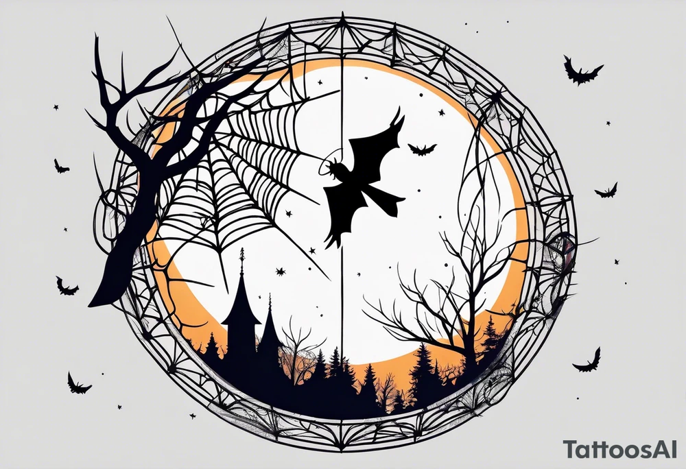 spider web hangin  under moon tattoo idea