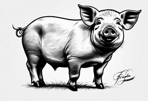 minimalist tattoo of a cute pig or piglet that contains text: "friends. not food" tattoo idea