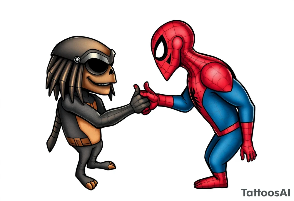 Spider-man and elmo meeting and doing the predator handshake tattoo idea