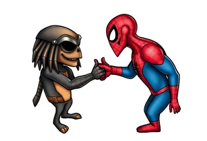 Spider-man and elmo meeting and doing the predator handshake tattoo idea