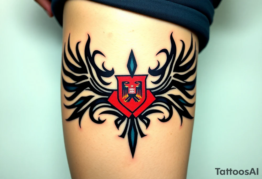 A Czech flag designed as a tribal tattoo, incorporating flowing lines and bold shading tattoo idea