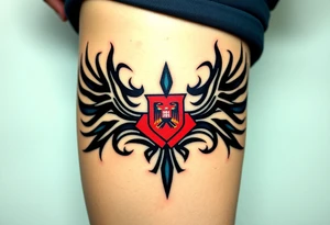 A Czech flag designed as a tribal tattoo, incorporating flowing lines and bold shading tattoo idea