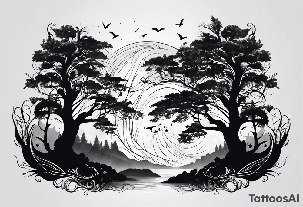 Bäume silhouette schwarz tattoo idea