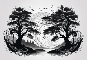 Bäume silhouette schwarz tattoo idea