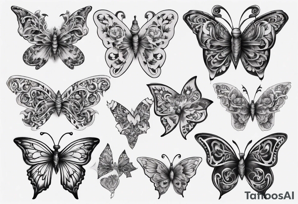 Butterfly wrap tattoos in heart with floral tattoo idea