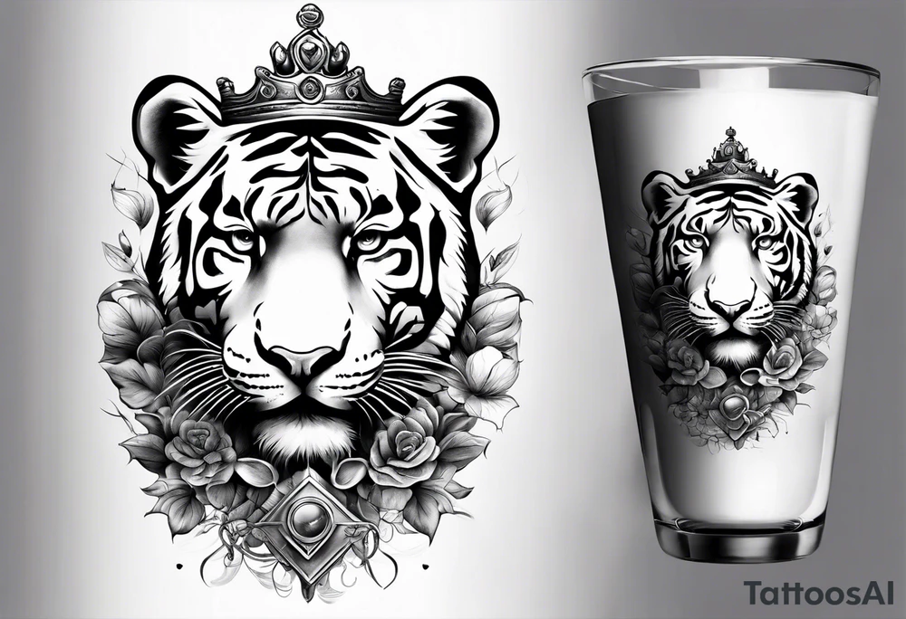 King tiger on top of Hour glass with Brain and heart inside
Full detailed sleeve tattoo idea