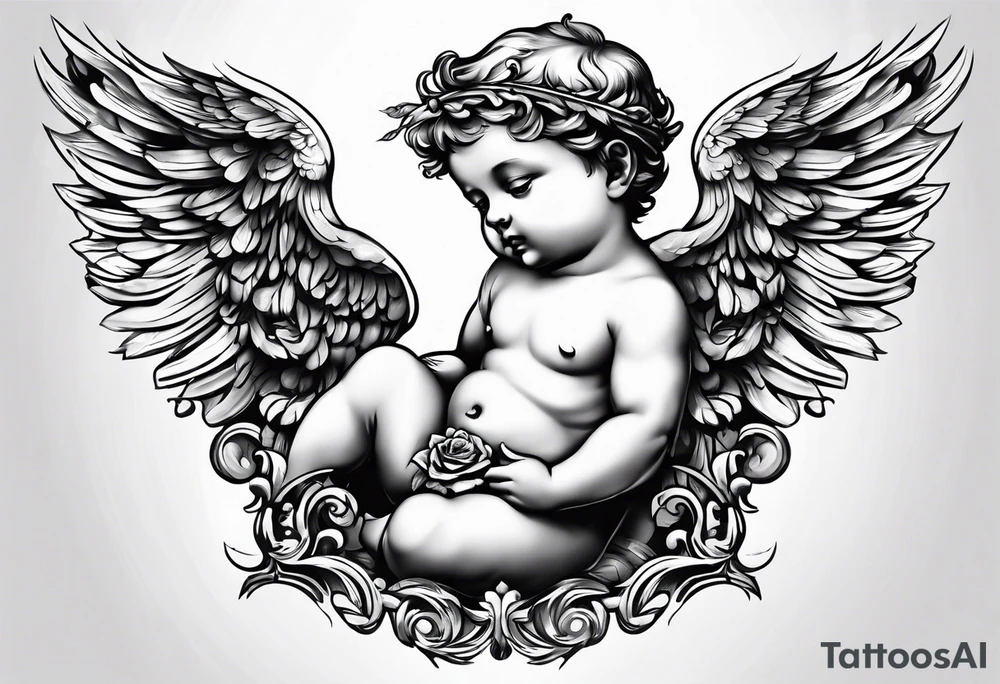 Cherub looking down tattoo idea