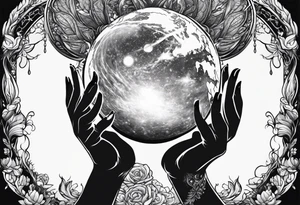 Gaia, hands outstretched over head , holding orb of creation above head tattoo idea