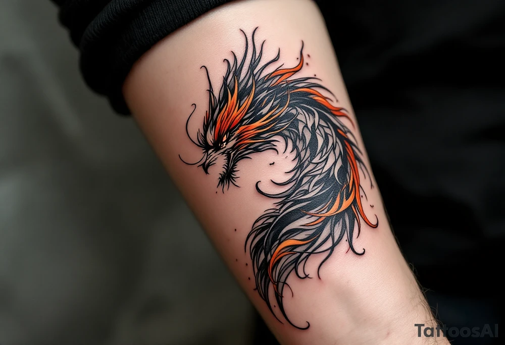凤凰 (fènghuáng, “phoenix”) in red and crimson expresses grace through rebirth and resilience. tattoo idea