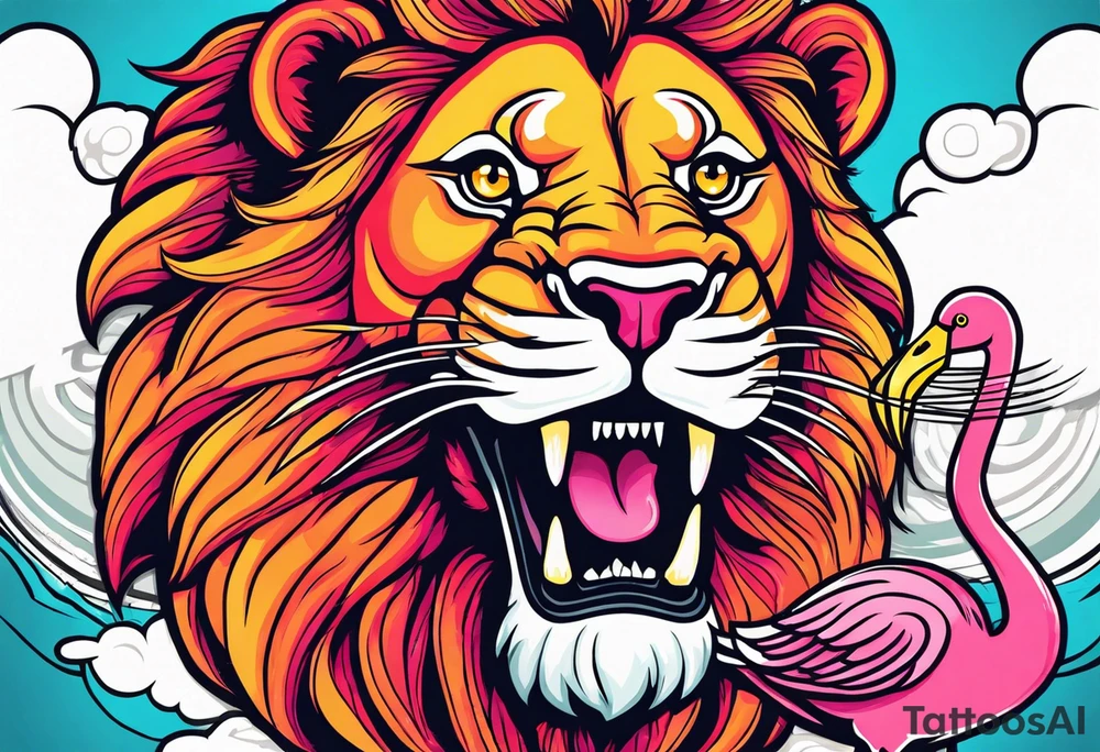 powerful majestic lion, eating a flamingo tattoo idea