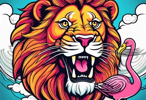powerful majestic lion, eating a flamingo tattoo idea
