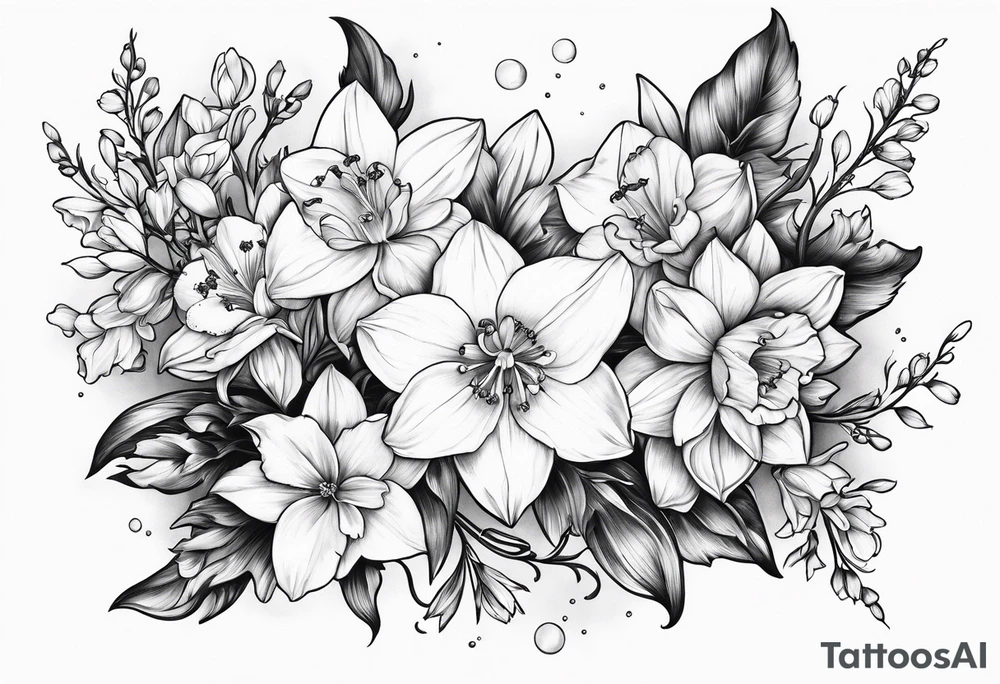 Larkspur, narcissus and stars tattoo idea