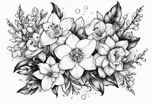 Larkspur, narcissus and stars tattoo idea