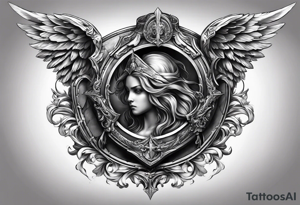 Angels with sword & Shield in sky tattoo idea