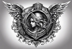 Angels with sword & Shield in sky tattoo idea