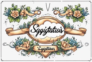 a forearm tattoo with a cloud with little plants around the word sagittarius and underneath it the date 12.08.05 tattoo idea